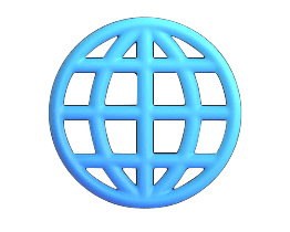 Icono de globo terráqueo en azul para representar internet.