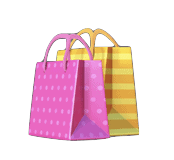 Bolsas de compras rosas y amarillas con diseño de puntos y rayas.