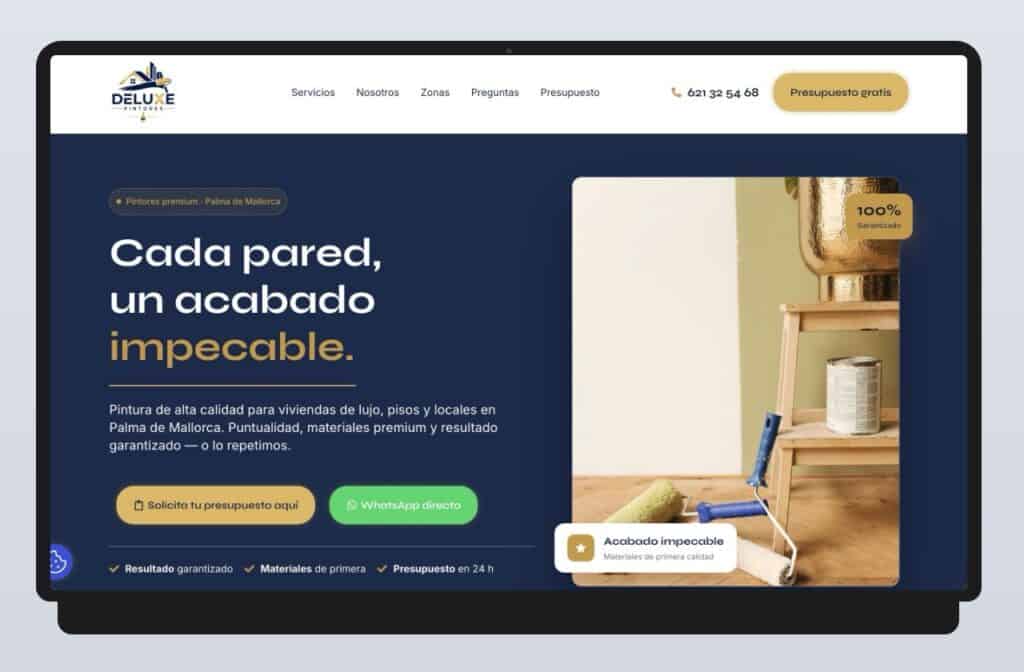 Pantalla con mockup sitio web deluxepintores