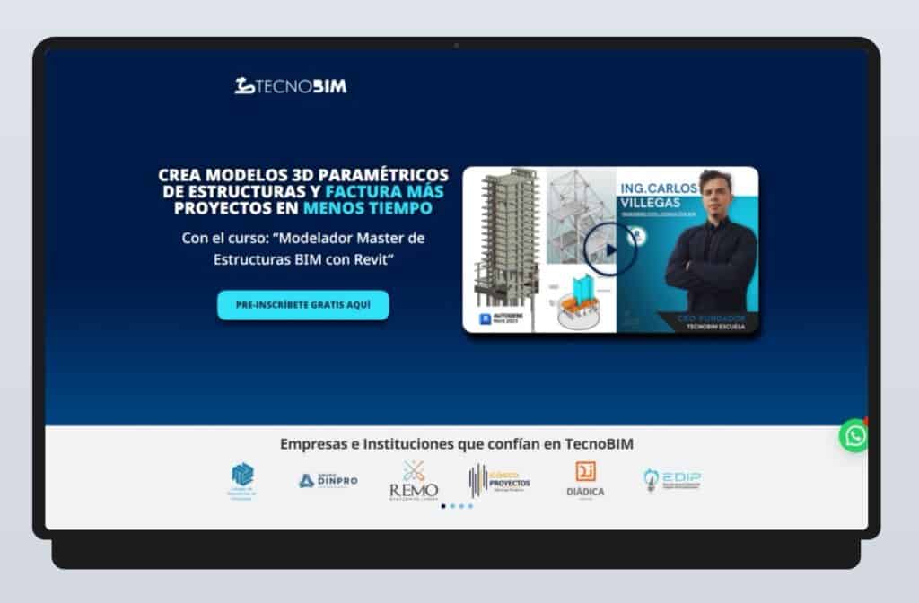 mockup website tecnobimescuela landing de venta